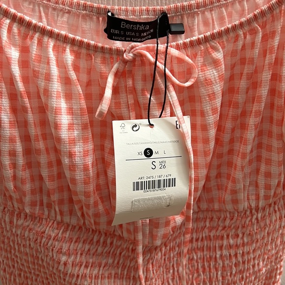 Bershka pink ribbon gingham crop top size small - Picture 2 of 2